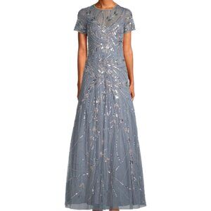 Aidan Mattox Short Sleeve Beaded Gown
